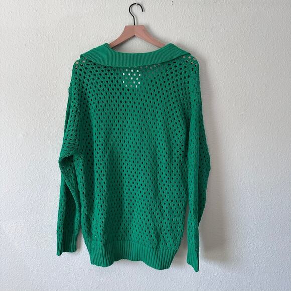Aerie Open Knit Polo Sweater Green Size M NWT - Picture 5 of 5